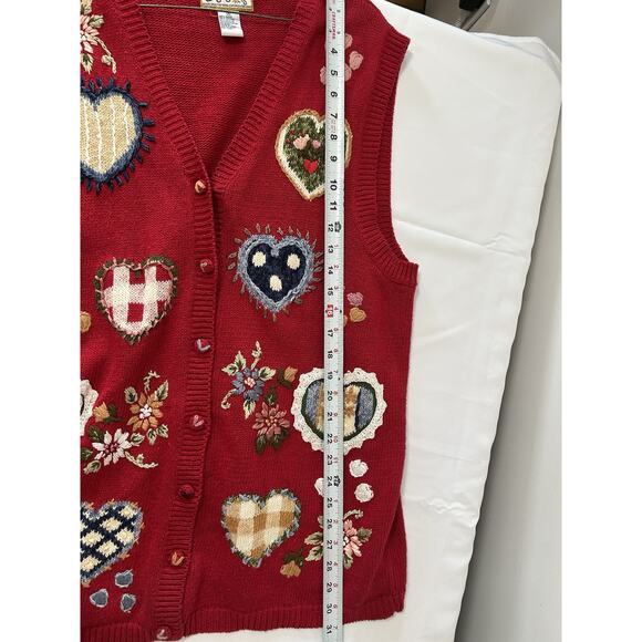 Heirloom Collectibles Valentine's Heart Embroidered Knit Sweater Vest Red 1X - Picture 6 of 8